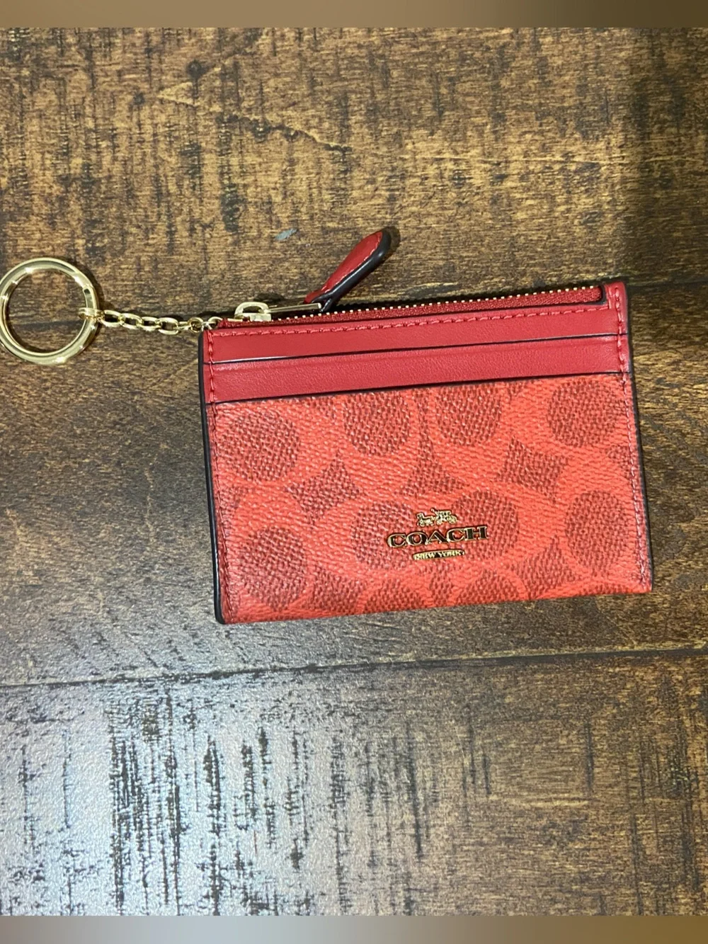 Coach Mini Skinny ID Case in Signature Canvas Crimson Red